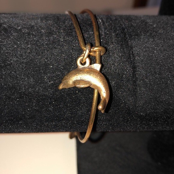 Alex and Ani Gold Bracelet Bangle Dolphin Expandable Charm Wire Ocean Sea Animal - Picture 2 of 5